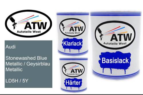 Audi, Stonewashed Blue Metallic / Geysirblau Metallic, LD5H / 5Y: 1L Lackdose + 1L Klarlack + 500ml Härter - Set, von ATW Autoteile West.